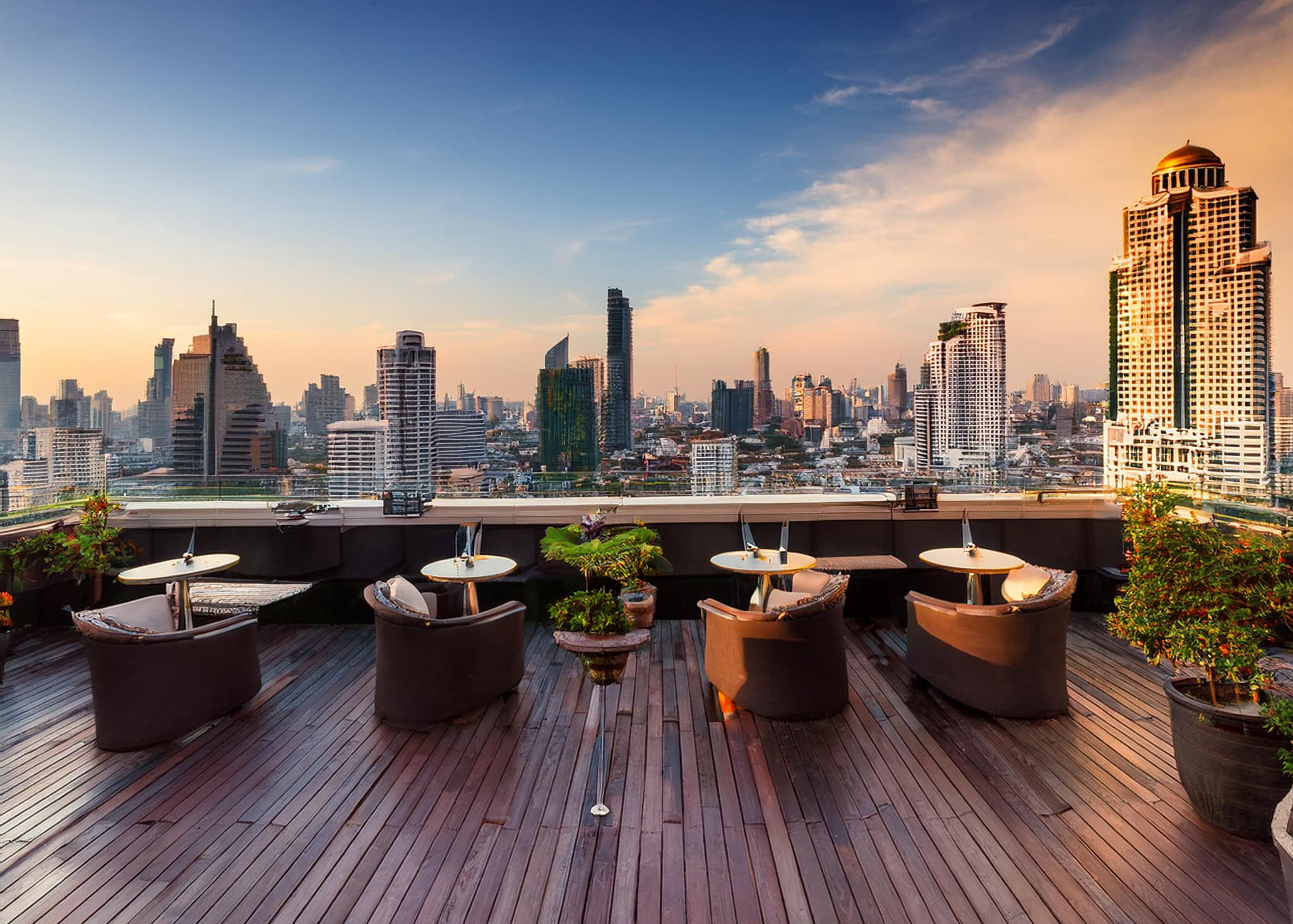 Rooftop bar with Bangkok skyline views