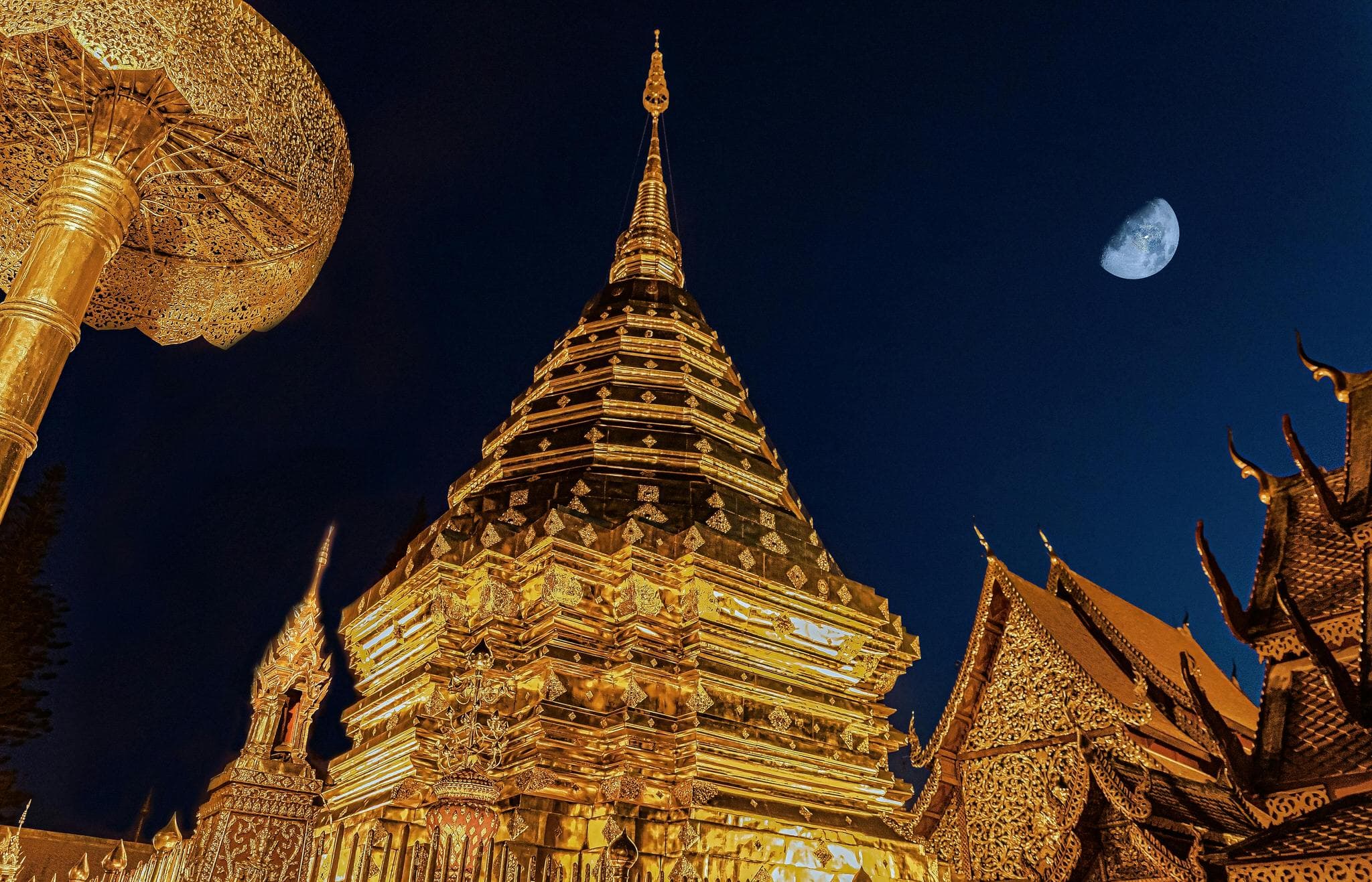 A scenic view of Chiang Mai's old city with Doi Suthep in the background